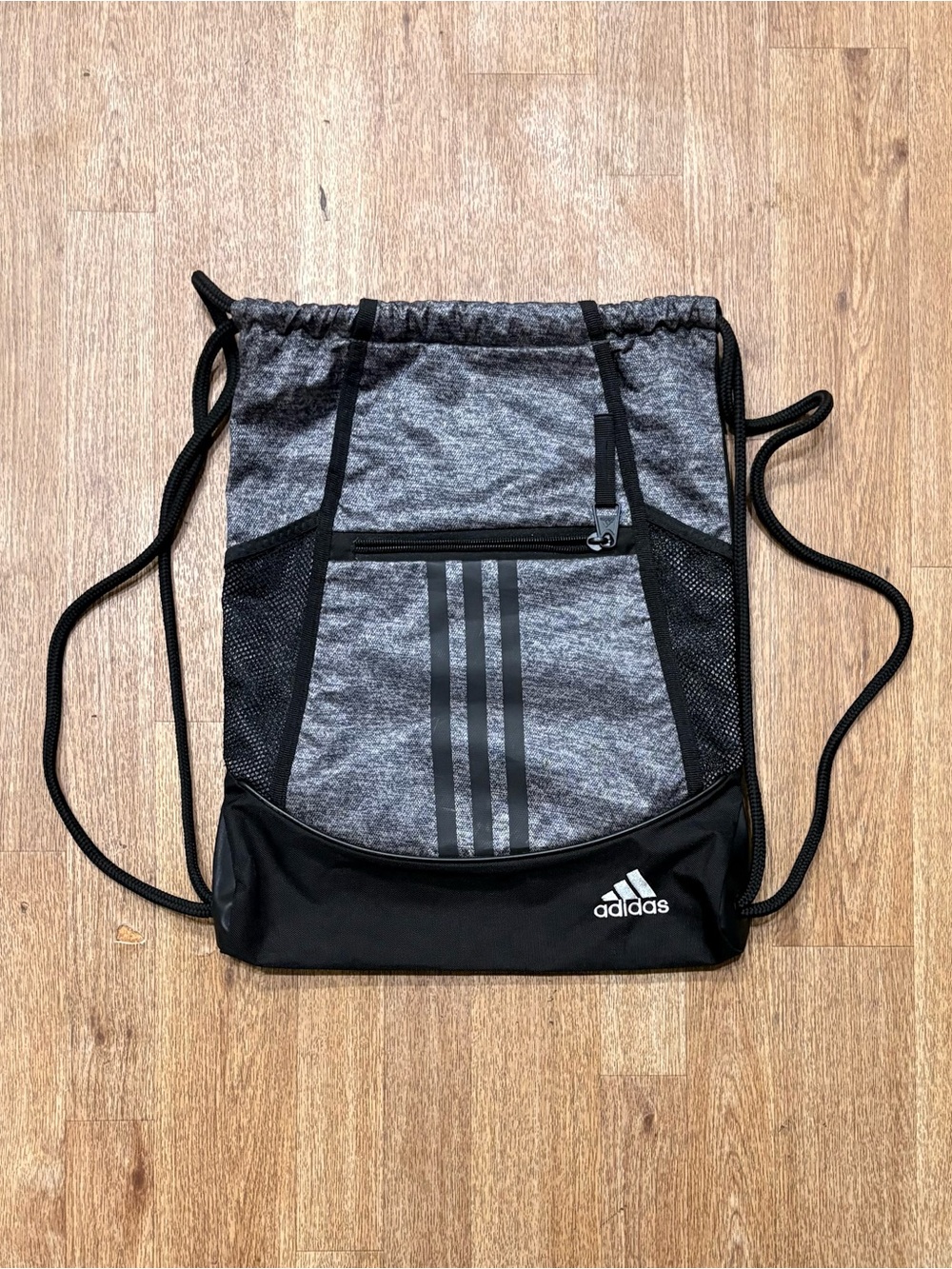 Adidas Gray and Black Drawstring bag with Front Zip
